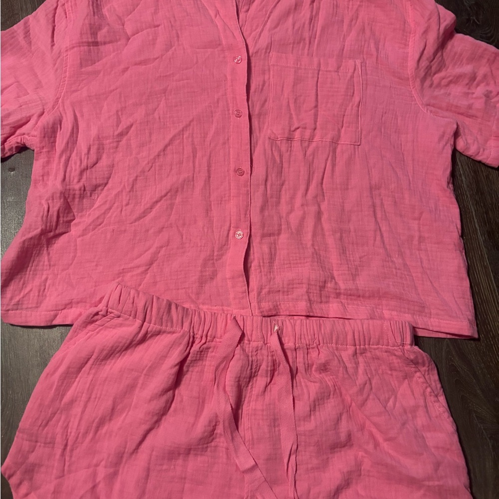 Fashion Nova Bright Pink Shirt and Shorts Set